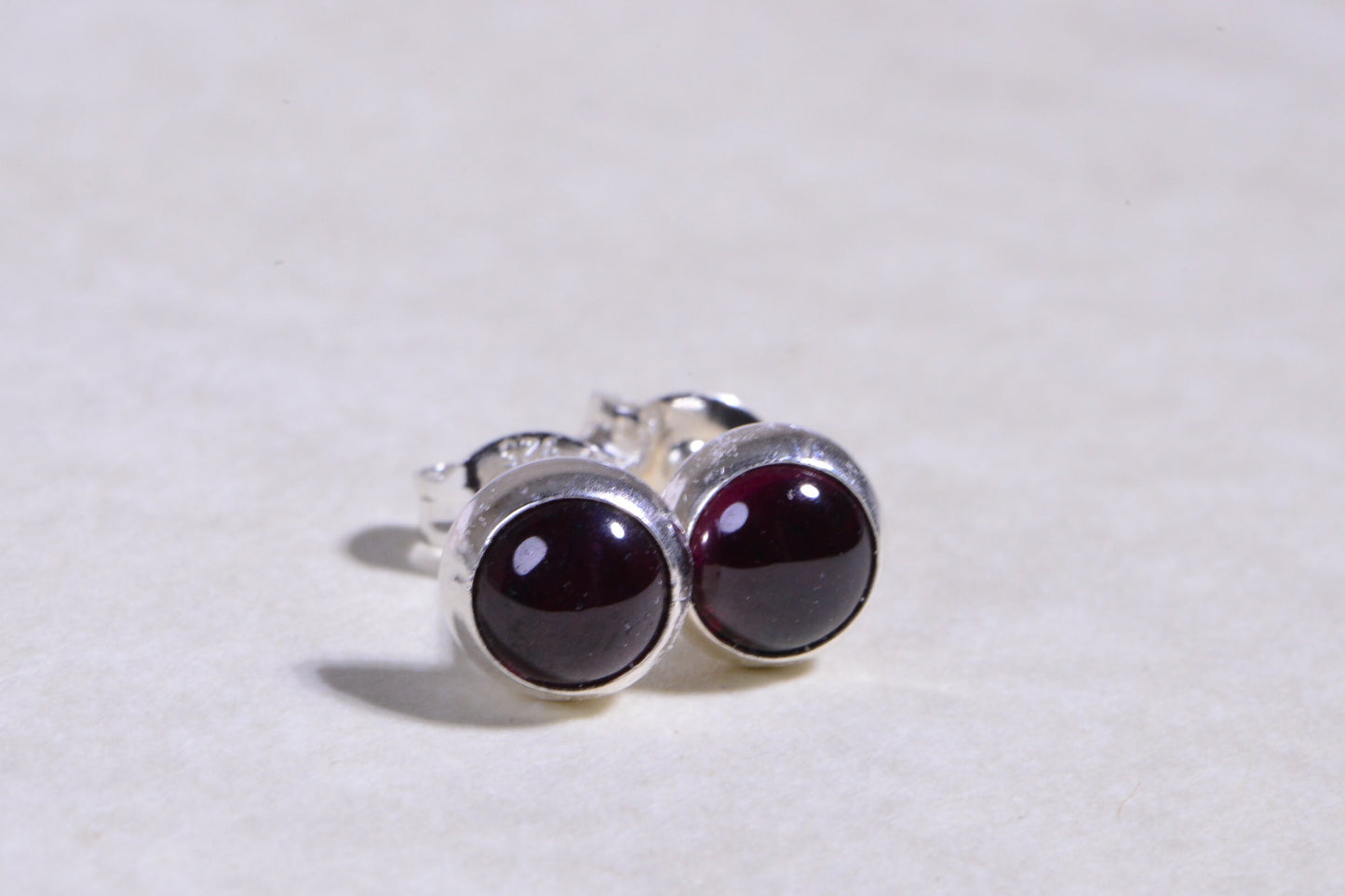Garnet Stud Earrings: Sterling Silver, January Birthstone