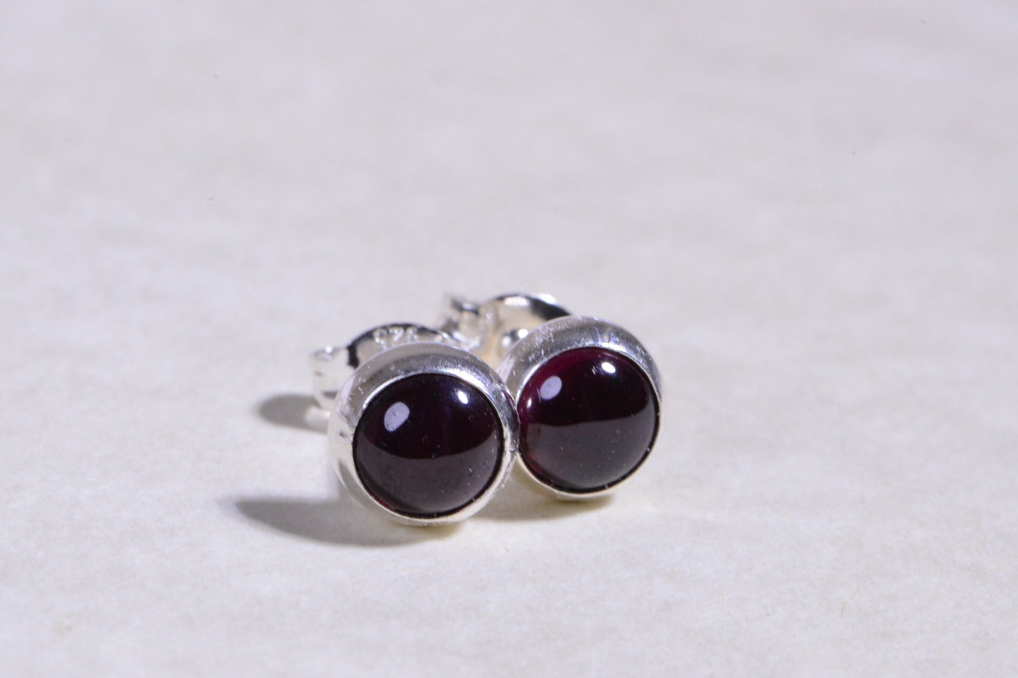 Garnet Stud Earrings: Sterling Silver, January Birthstone