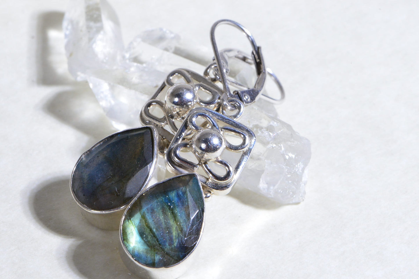 Blue Flash Labradorite Earrings, Sterling Silver Teardrops, Birthstone