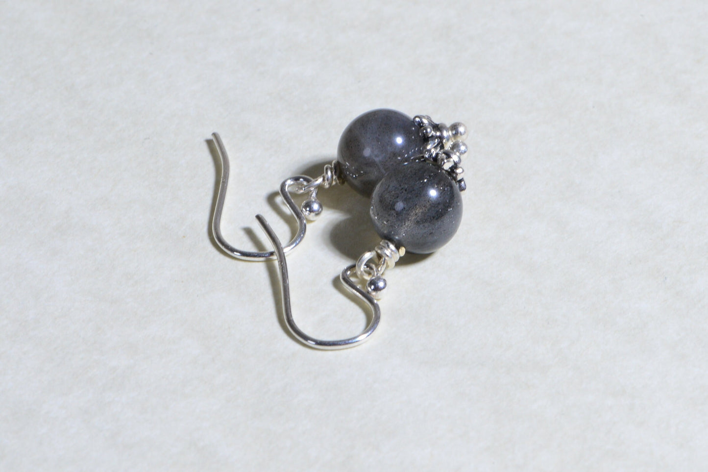 Blue Flash Labradorite Earrings, Wire Wrapped Sterling Silver, 0.5 inch