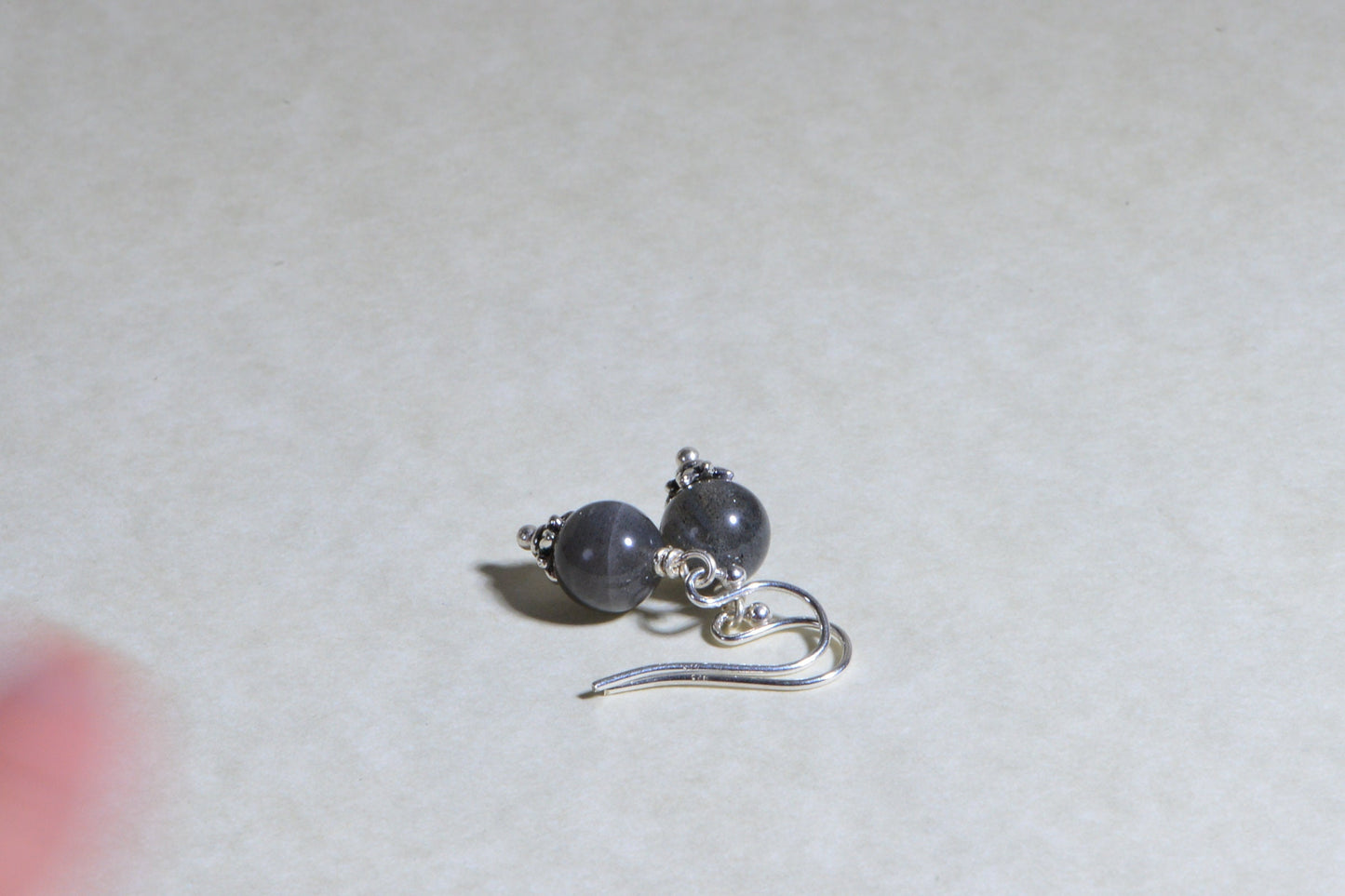Blue Flash Labradorite Earrings, Wire Wrapped Sterling Silver, 0.5 inch