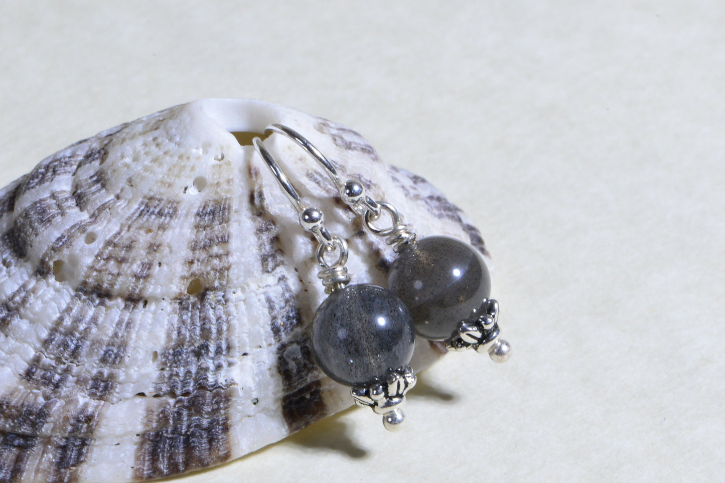 Blue Flash Labradorite Earrings, Wire Wrapped Sterling Silver, 0.5 inch