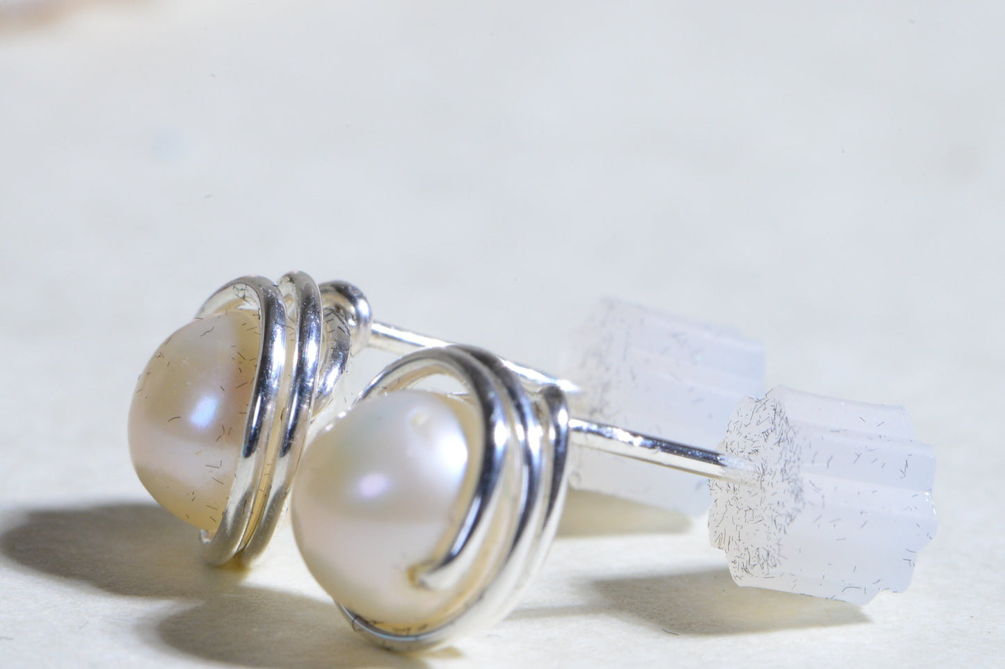 Freshwater Pearl Stud Earrings: Wire Wrapped Sterling Silver Posts