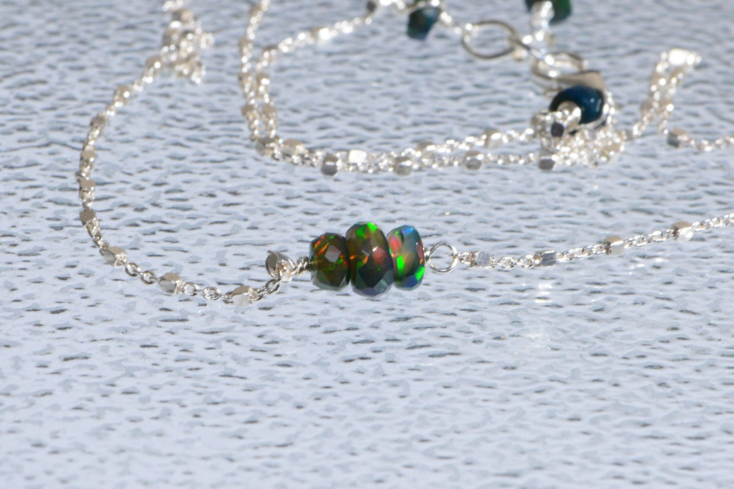 Ethiopian Black Opal Sterling Silver Necklace, October Birthstone