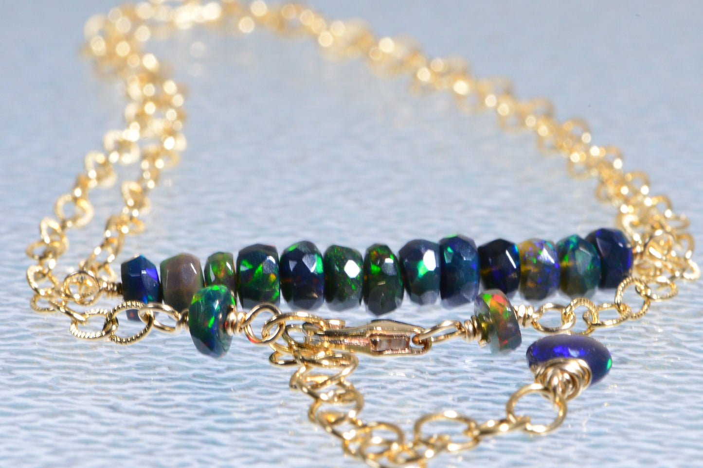 Ethiopian Black Opal Necklace, 14K Gold Filled Rondelle Bar Choker