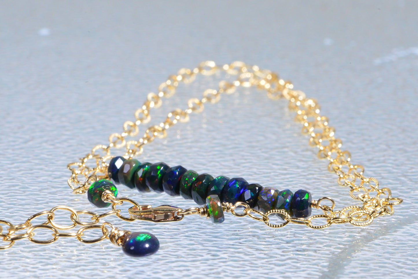 Ethiopian Black Opal Necklace, 14K Gold Filled Rondelle Bar Choker