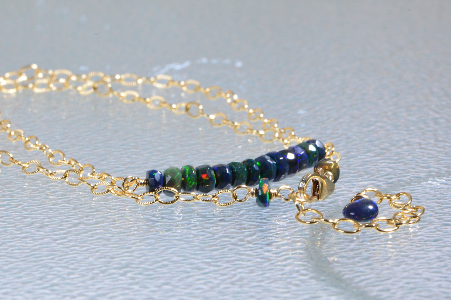Ethiopian Black Opal Necklace, 14K Gold Filled Rondelle Bar Choker