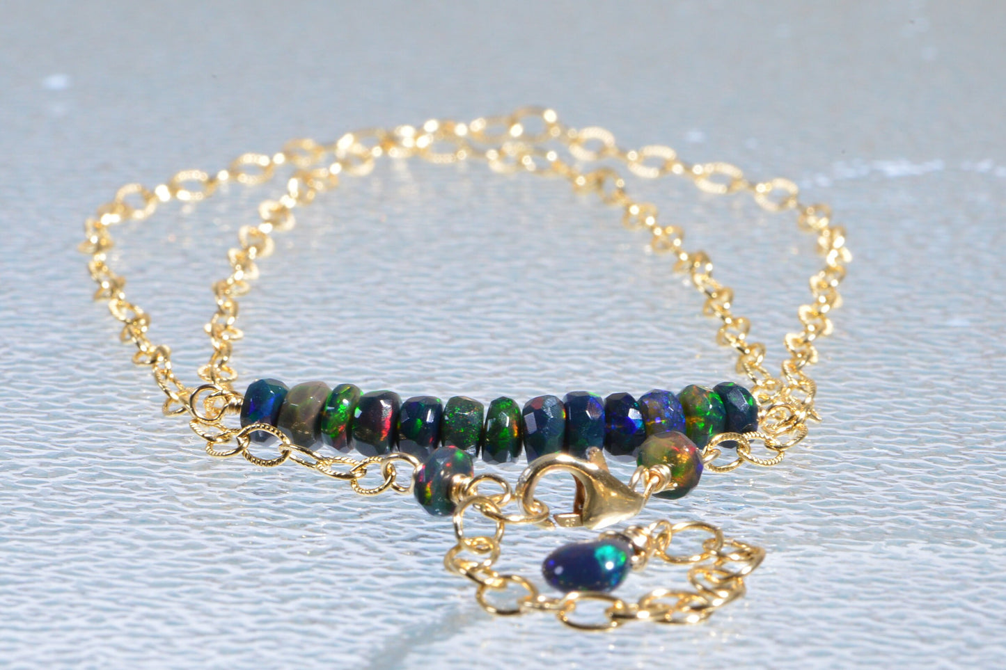Ethiopian Black Opal Necklace, 14K Gold Filled Rondelle Bar Choker