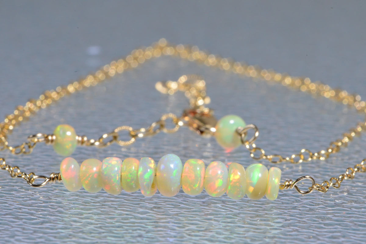 Ethiopian Opal Necklace: 14k Gold Filled Chain, Natural Gemstone