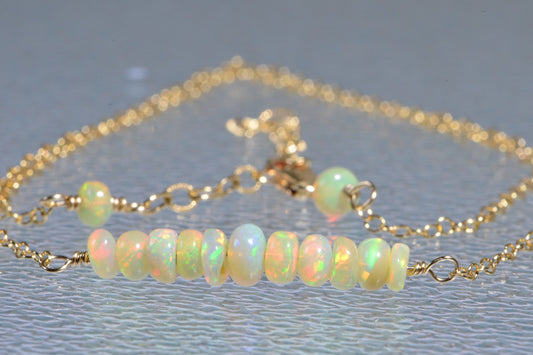Ethiopian Opal Necklace: 14k Gold Filled Chain, Natural Gemstone