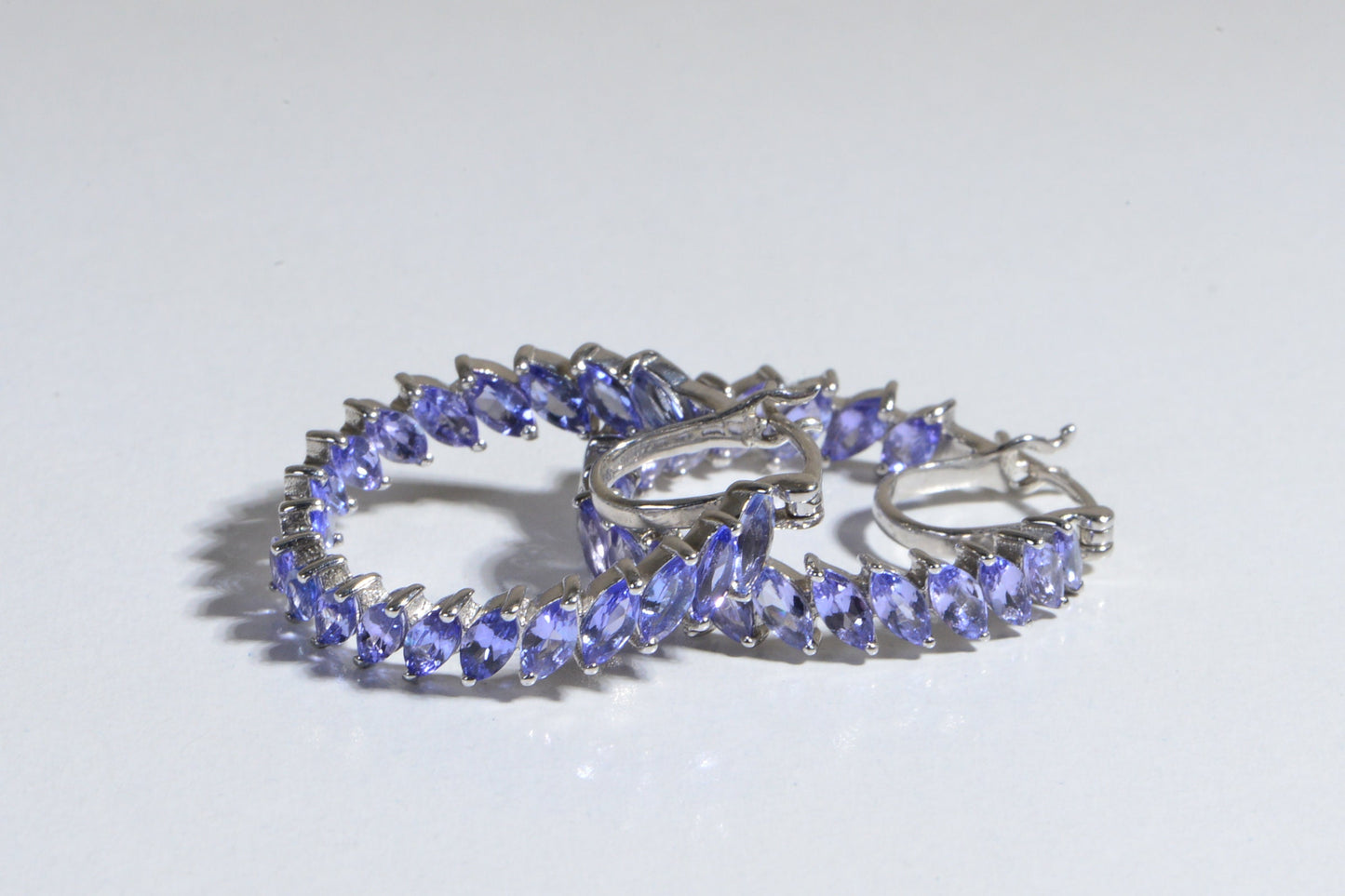 Marquise Tanzanite Hoops  Platinum Plated Sterling Silver Earrings