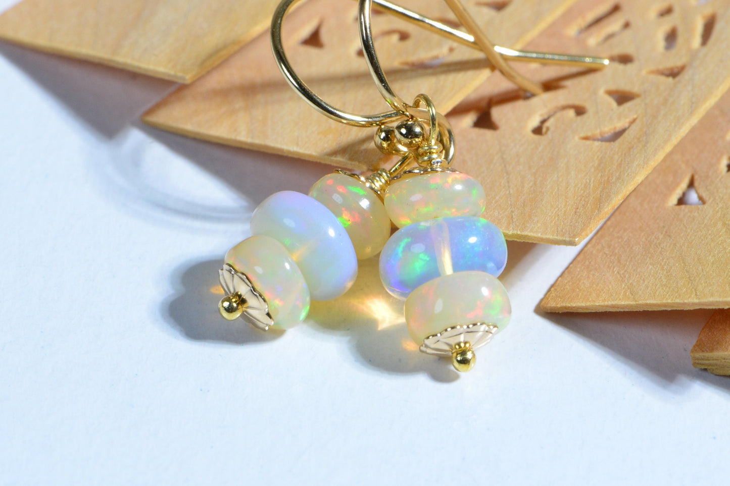 Ethiopian Welo Opal Earrings, 14K Gold Filled, October Birthstone