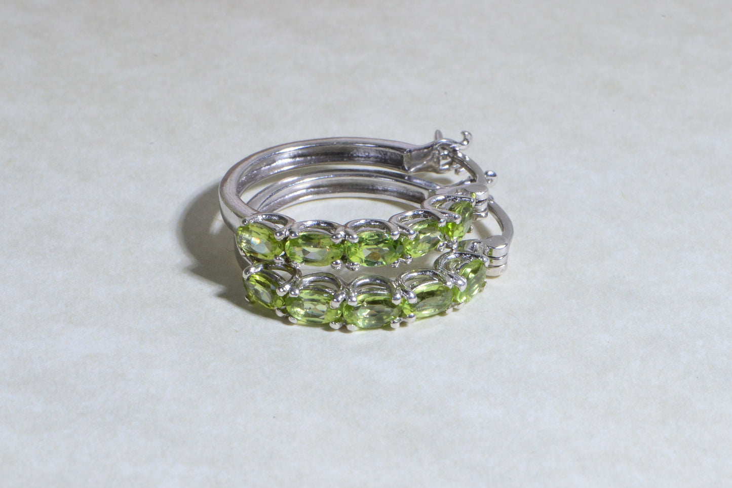Peridot Hoop Earrings, Sterling Silver August Birthstone Jewelry