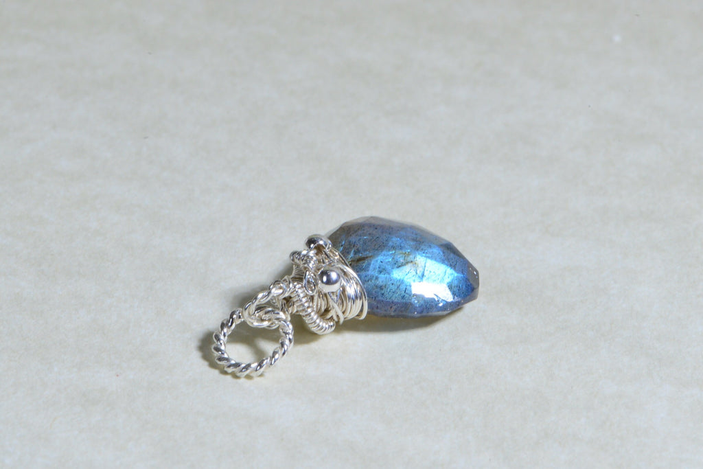 Labradorite Briolette Charm: Sterling Silver Wire Wrapped Bead (13mm)