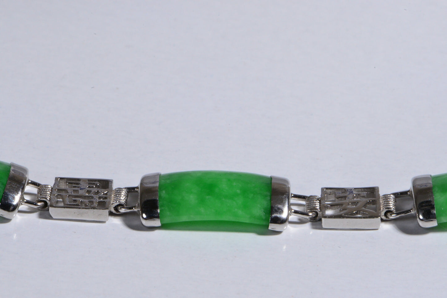 18K White gold over  Sterling silver Jade Bracelet Rectangle Link Bracelet Gemstone