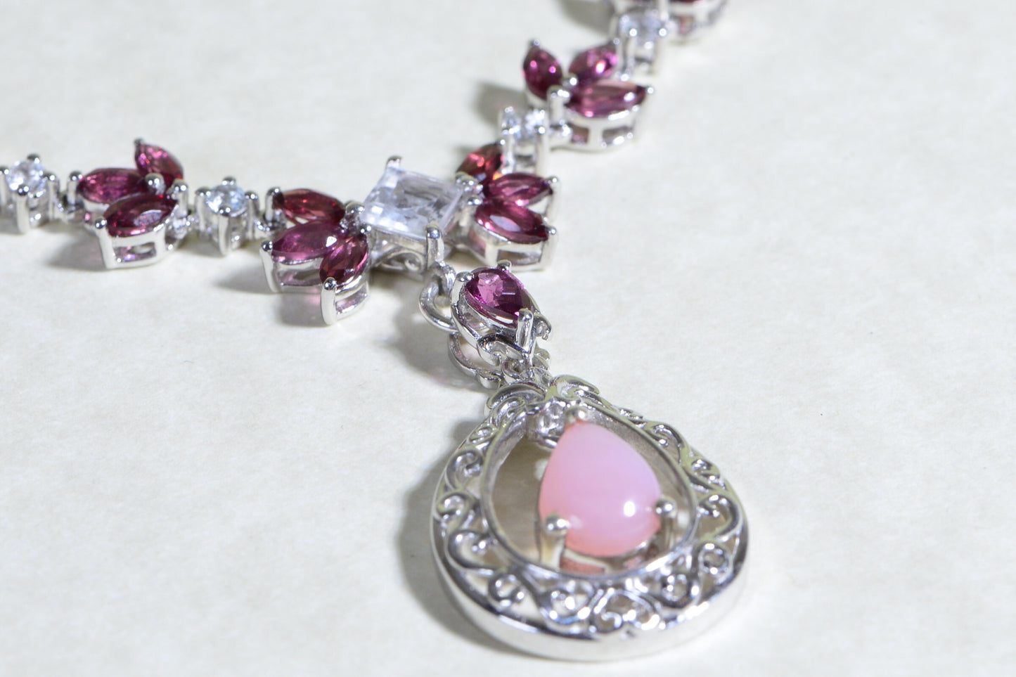 Rhodolite Garnet & Pink Opal Necklace, Sterling Silver Choker