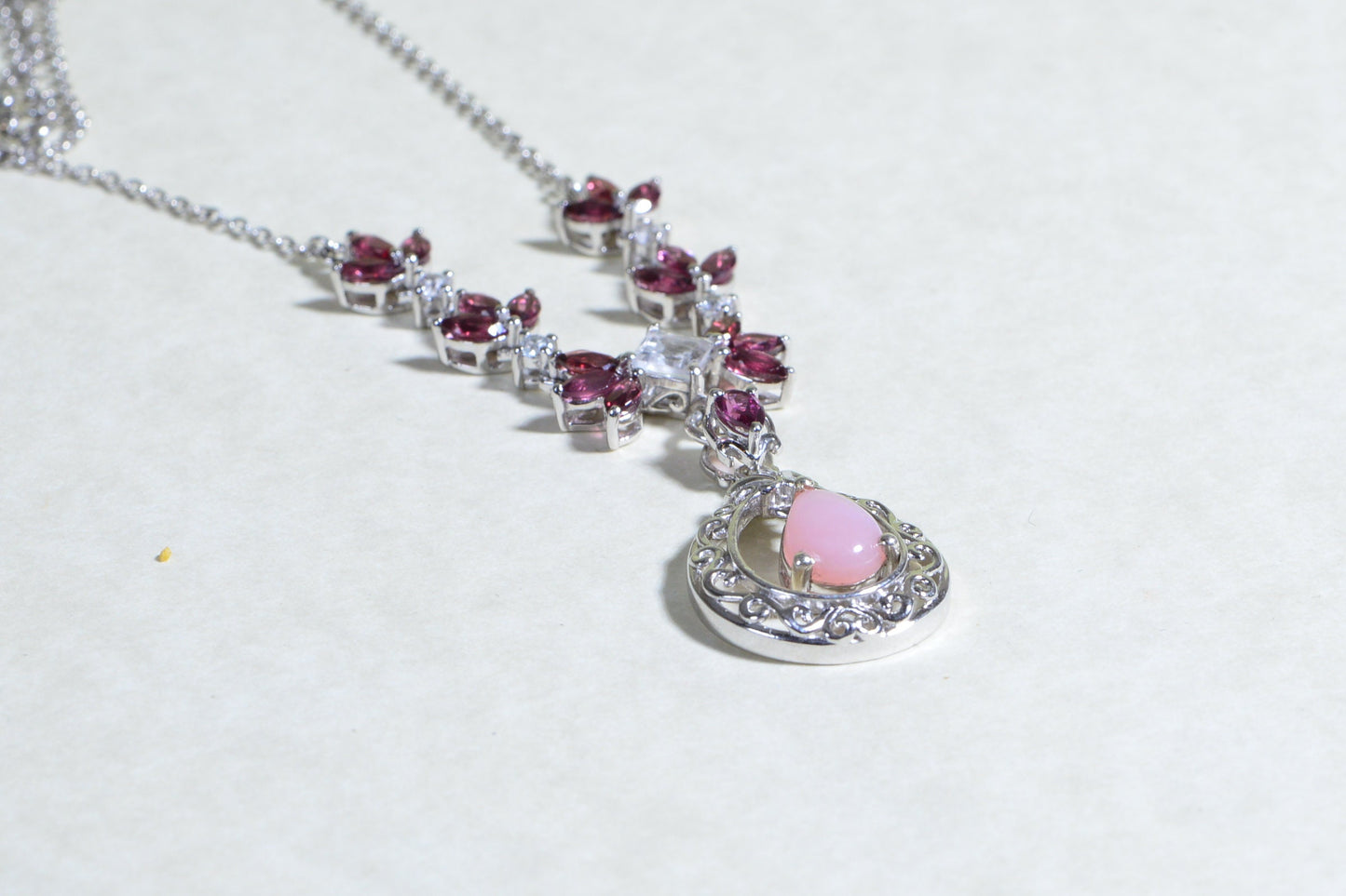 Rhodolite Garnet & Pink Opal Necklace, Sterling Silver Choker