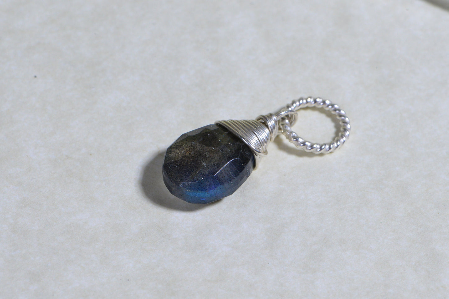 Teardrop Labradorite Pendant, Wire Wrapped Gemstone Dangle