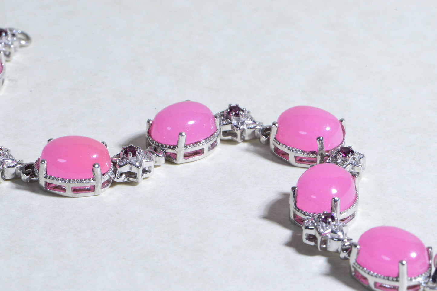 Pink Jade Bracelet  Rhodolite Garnet Sterling Silver Link Chain Bangle Bridal Bracelet  for women