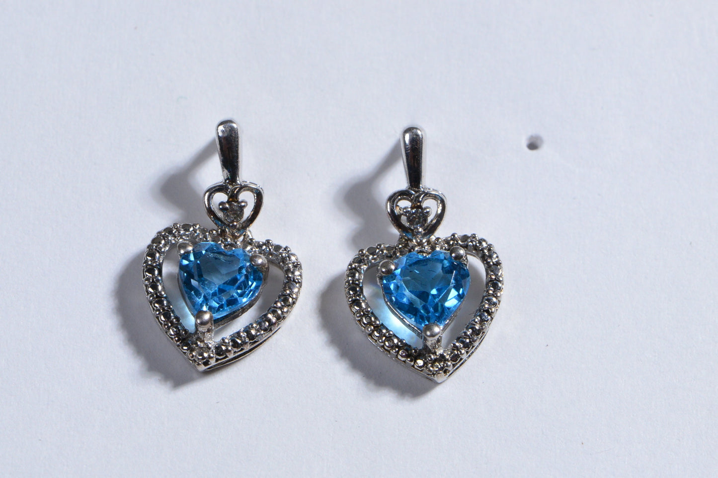Blue Topaz Heart Studs Earrings And Pendant Topaz Jewelry Set Birthstone November.
