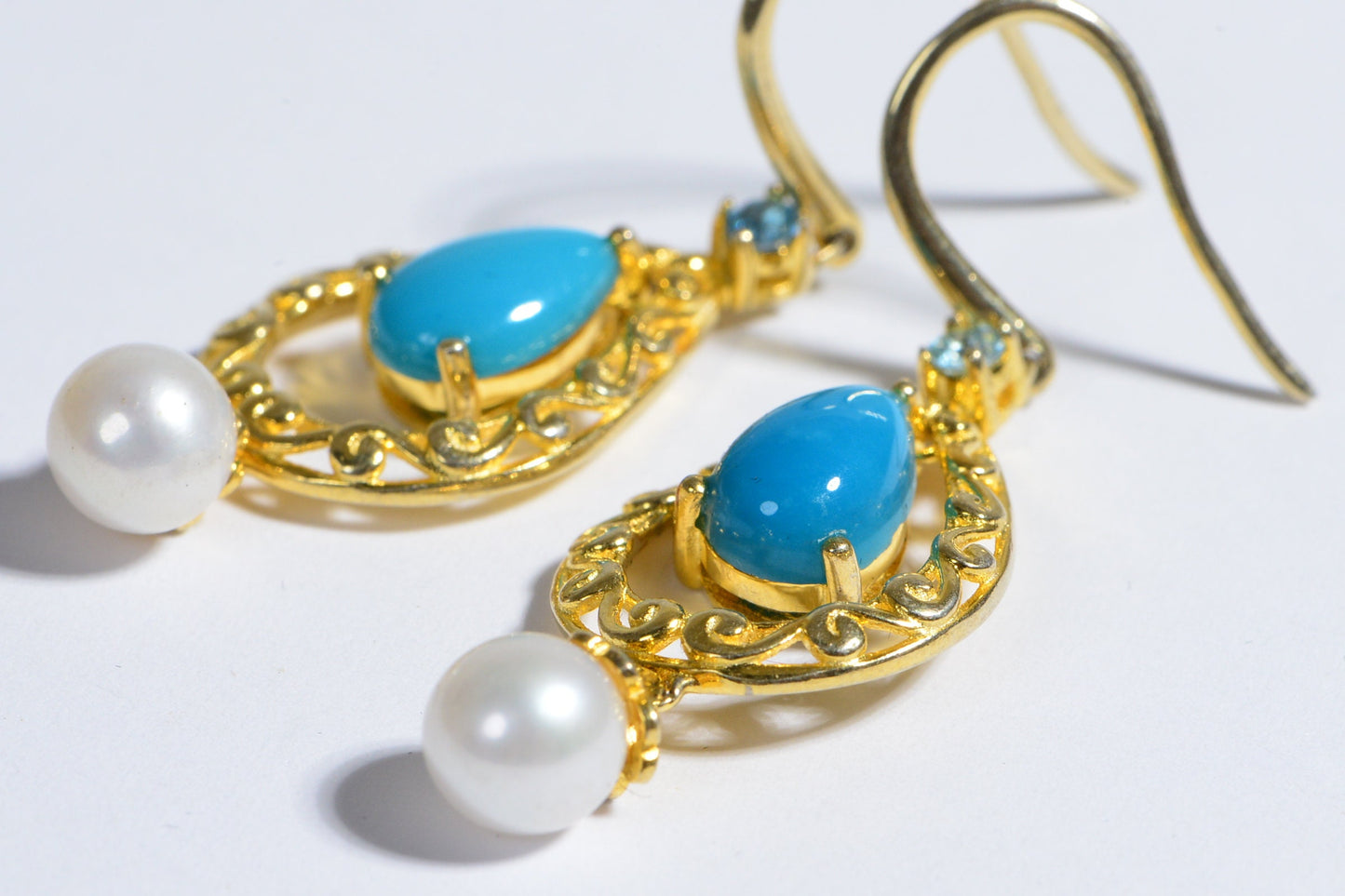 Sleeping Beauty Turquoise & Pearl Gold Over Silver Earrings