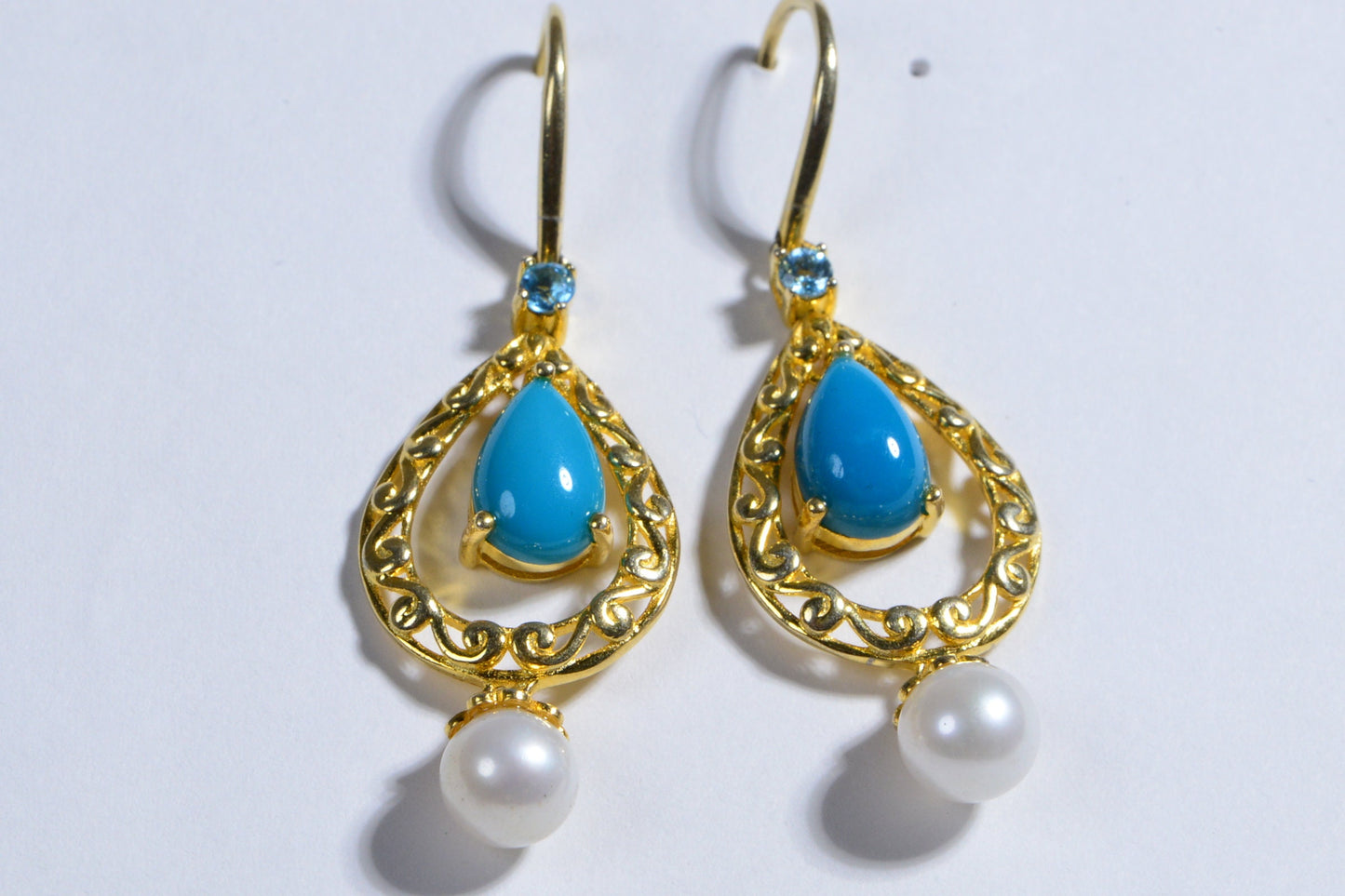 Sleeping Beauty Turquoise & Pearl Gold Over Silver Earrings