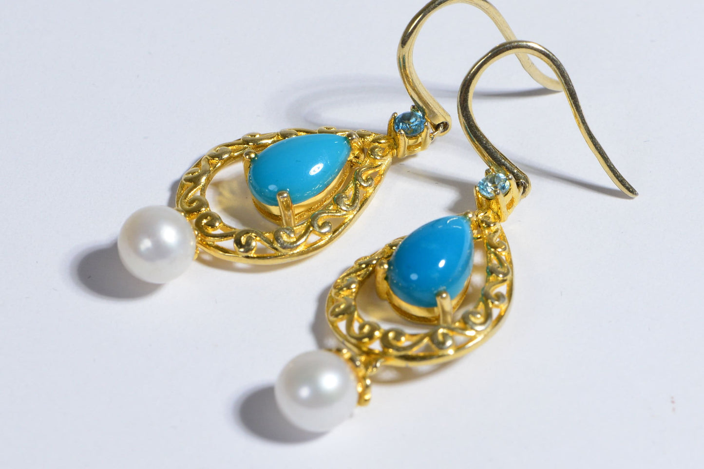 Sleeping Beauty Turquoise & Pearl Gold Over Silver Earrings