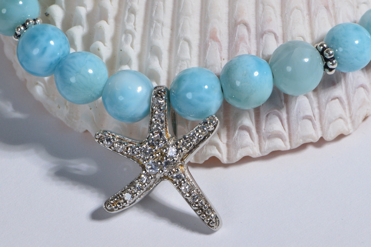 Larimar Beaded Bracelet, Sterling Silver Diamond Sea Star Charm
