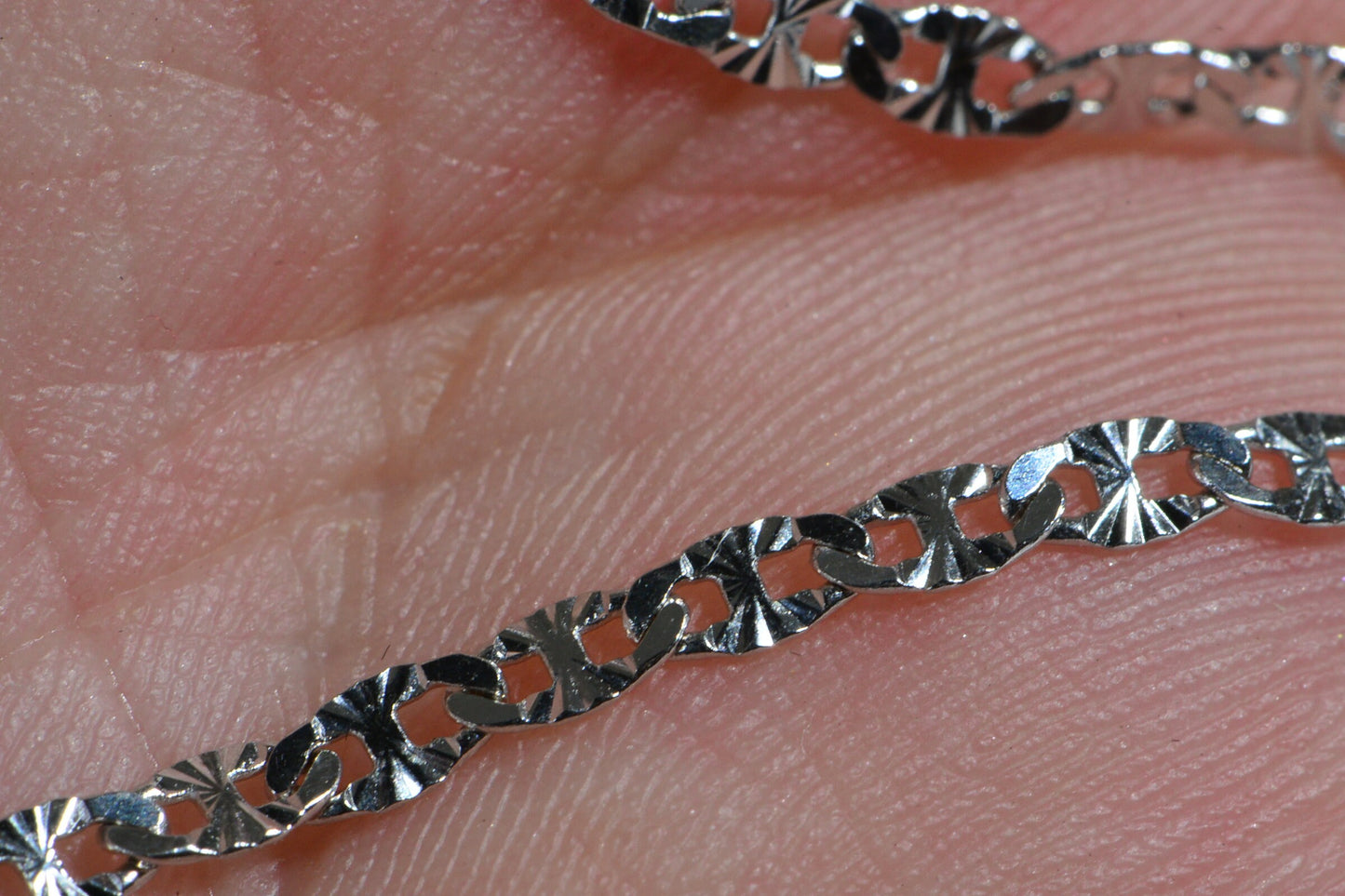 14K White Gold Over Sterling Silver Chain  Diamond Cut Flat Anchor Link
