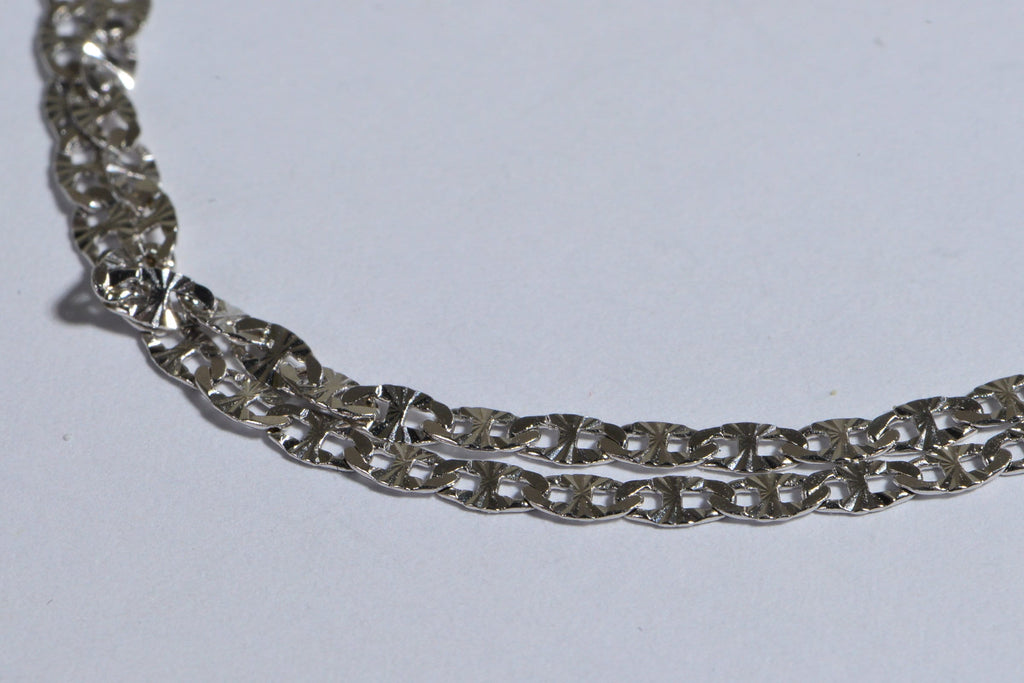 14K White Gold Over Sterling Silver Chain  Diamond Cut Flat Anchor Link