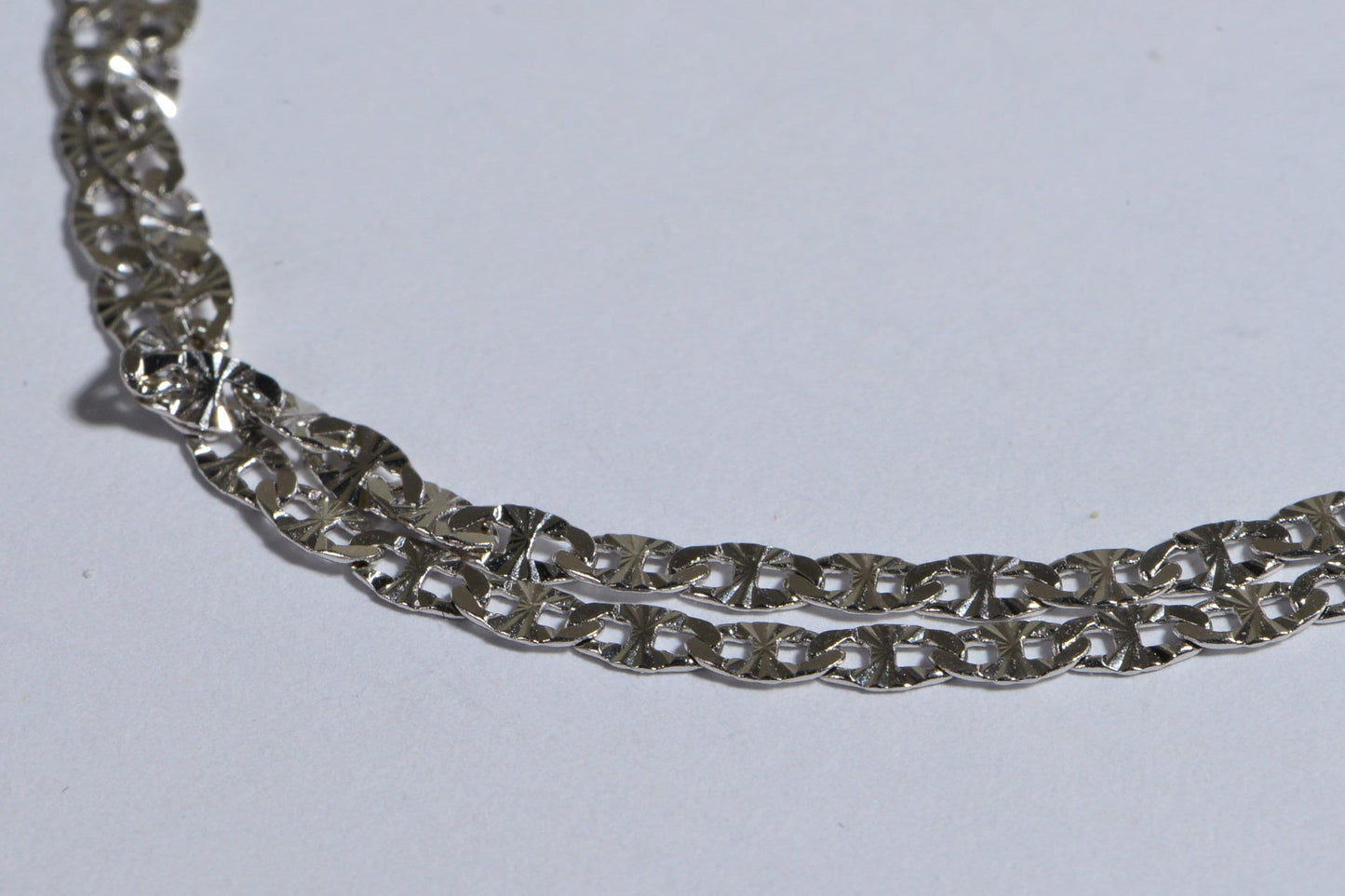 14K White Gold Over Sterling Silver Chain  Diamond Cut Flat Anchor Link