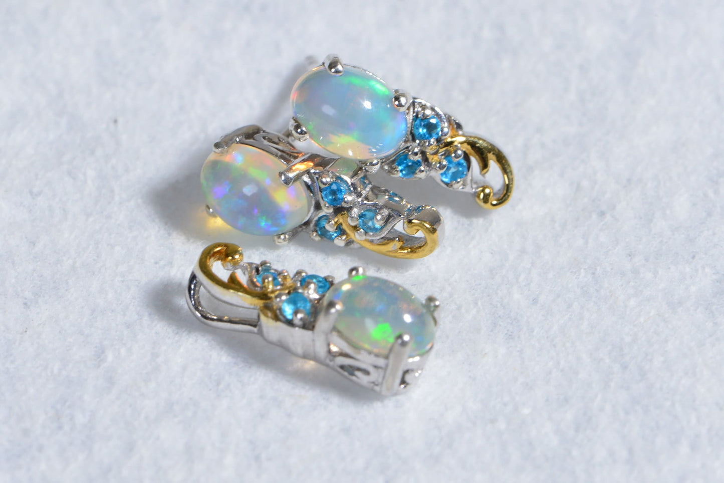 Ethiopian Opal Sterling Silver Necklace Earrings Set – Handmade Teardrop Jewelry