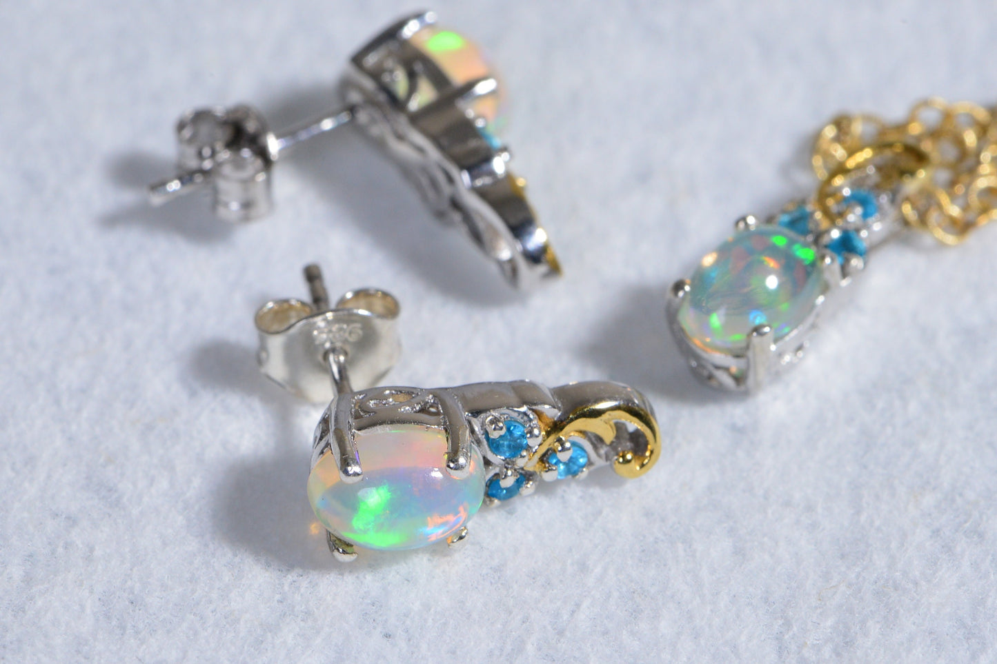 Ethiopian Opal Sterling Silver Necklace Earrings Set – Handmade Teardrop Jewelry