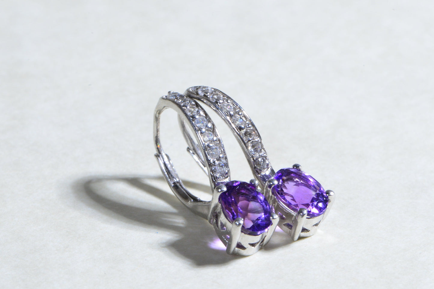 Handmade Amethyst Earrings: Sterling Silver Halo Diamond Jewelry