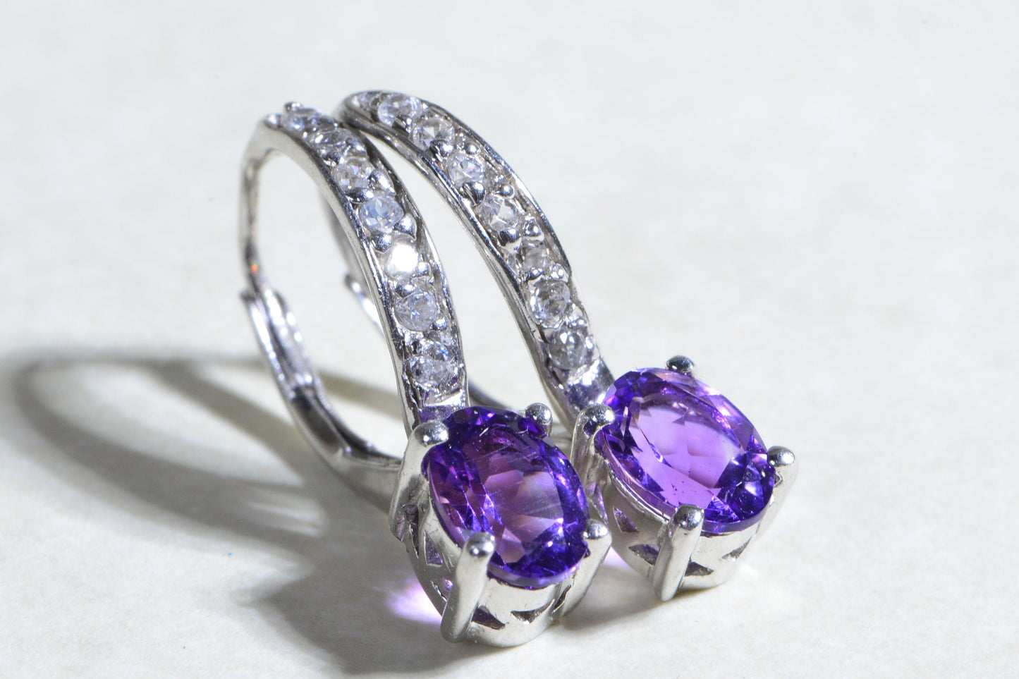 Handmade Amethyst Earrings: Sterling Silver Halo Diamond Jewelry