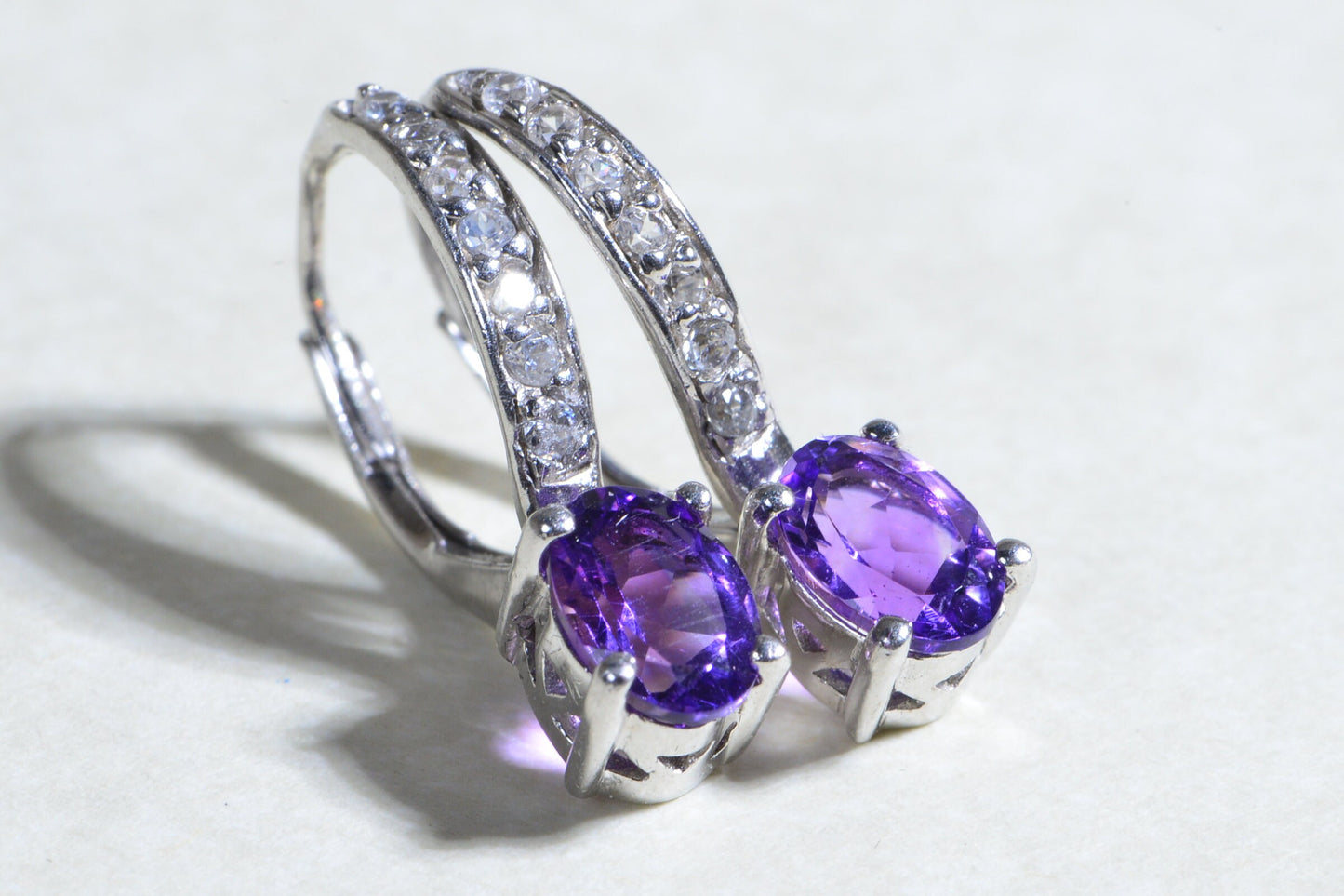 Handmade Amethyst Earrings: Sterling Silver Halo Diamond Jewelry