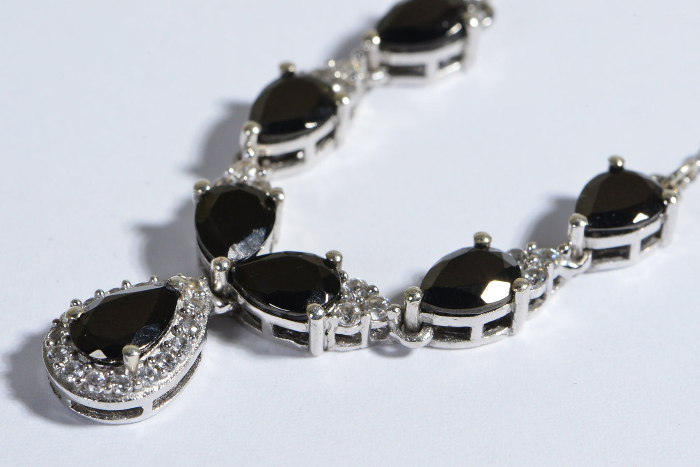 Black Spinel And White Zircon Halo Necklace Rhodium