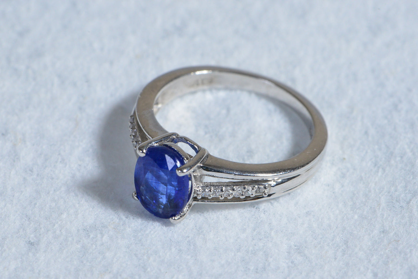 Handmade Kyanite Ring, Diamond Halo, Sterling Silver, Size 5.25