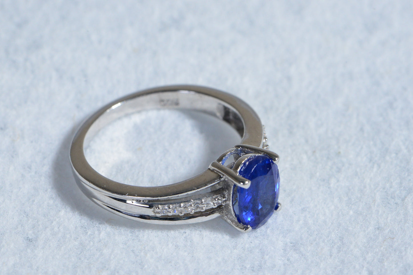 Handmade Kyanite Ring, Diamond Halo, Sterling Silver, Size 5.25