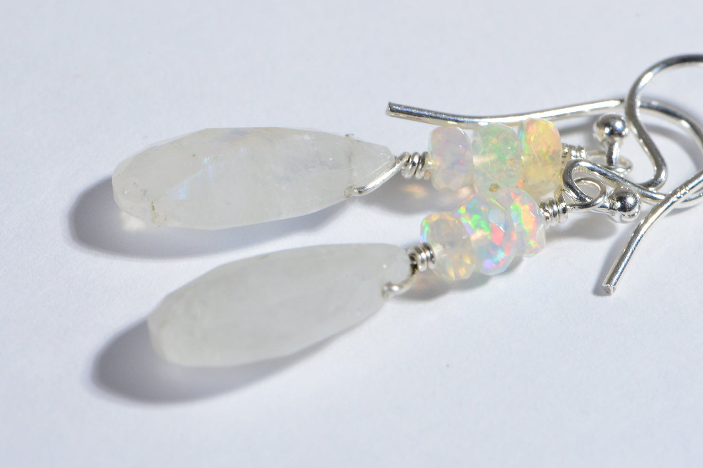 Ethiopian Opal & Moonstone Sterling Silver Drop Earrings