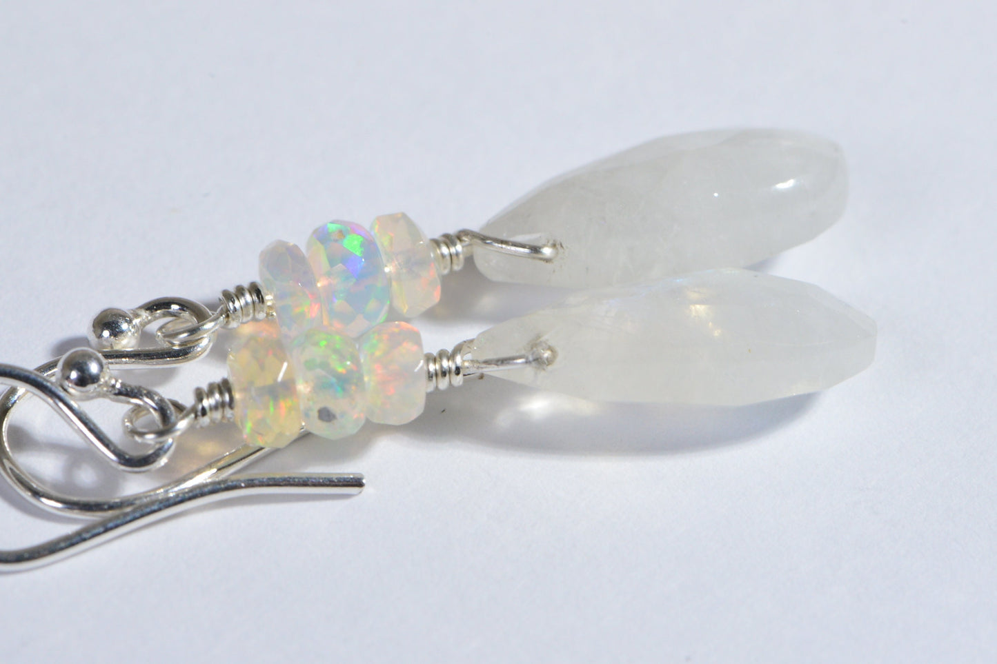 Ethiopian Opal & Moonstone Sterling Silver Drop Earrings