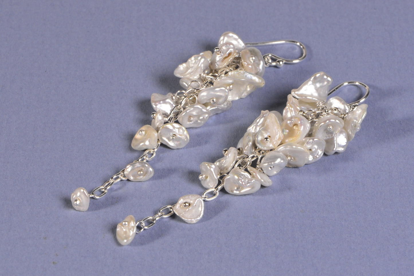 Bridal Keishi Pearl Earrings, Sterling Silver Wedding Jewelry