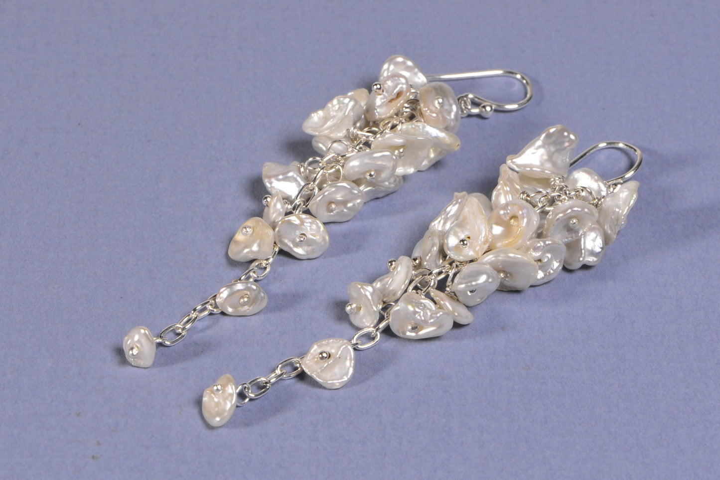 Bridal Keishi Pearl Earrings, Sterling Silver Wedding Jewelry