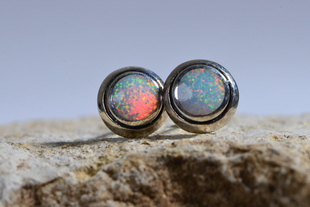 Sterling Silver Opal Stud Earrings: Handmade Twisted Wire Jewelry