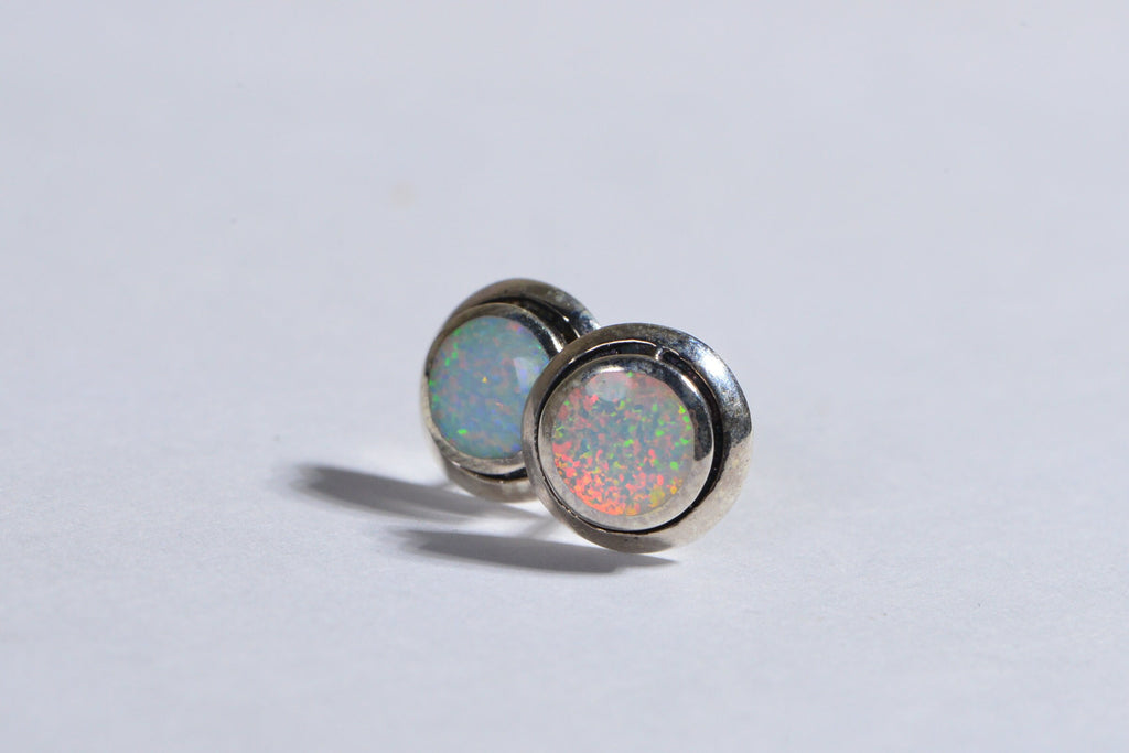 Sterling Silver Opal Stud Earrings: Handmade Twisted Wire Jewelry