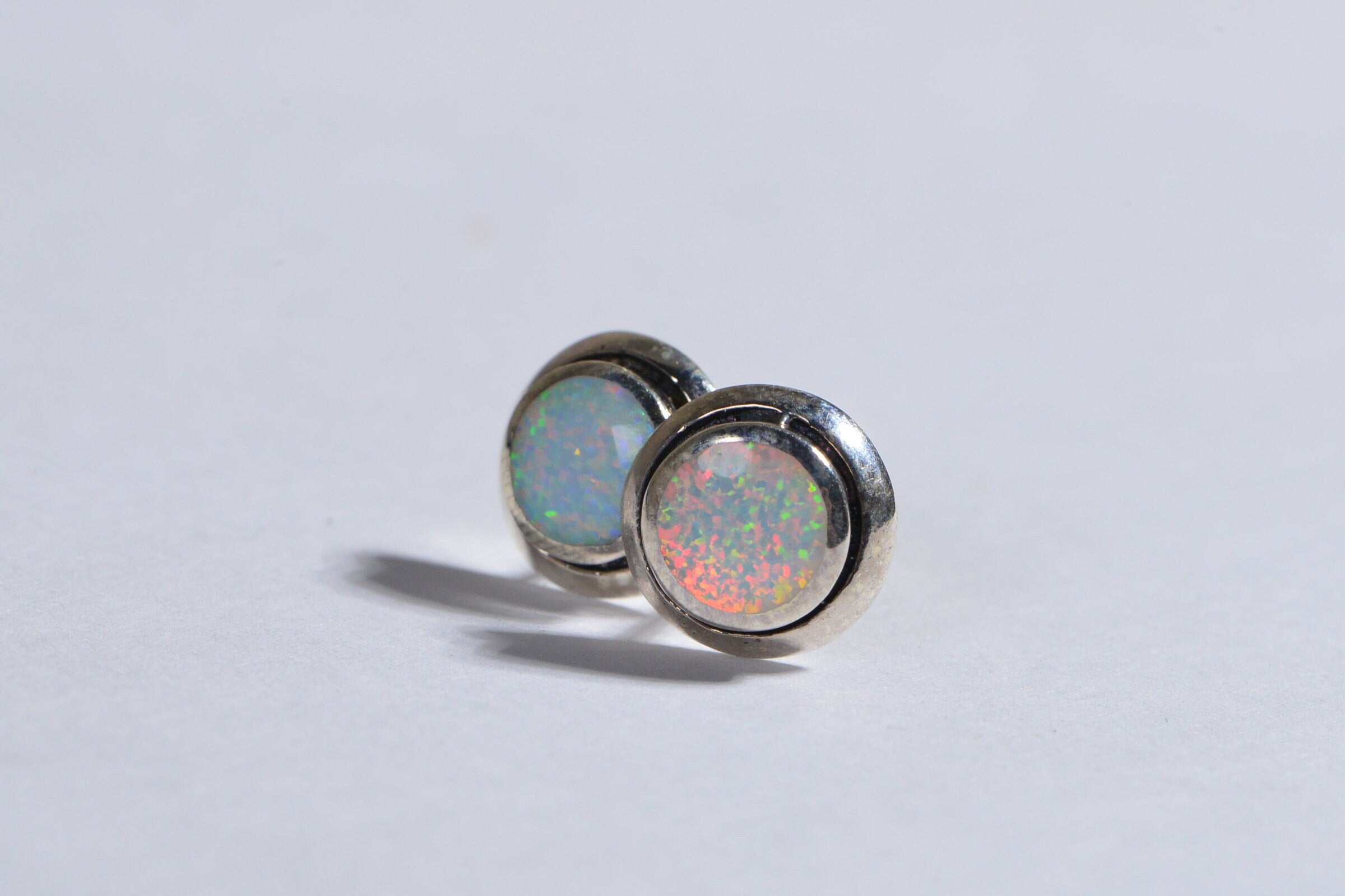 Sterling Silver Opal Stud Earrings: Handmade Twisted Wire Jewelry