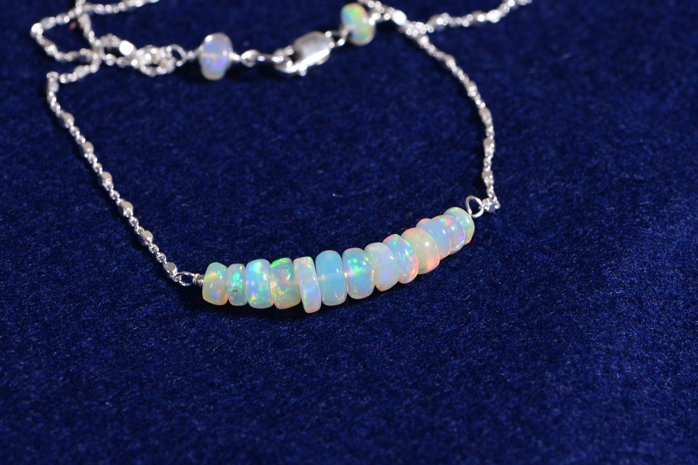 Ethiopian Welo Opal Necklace: Sterling Silver Gemstone Bar Choker
