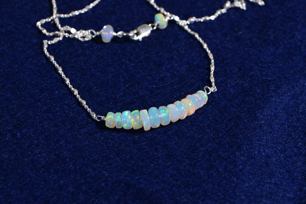Ethiopian Welo Opal Necklace: Sterling Silver Gemstone Bar Choker