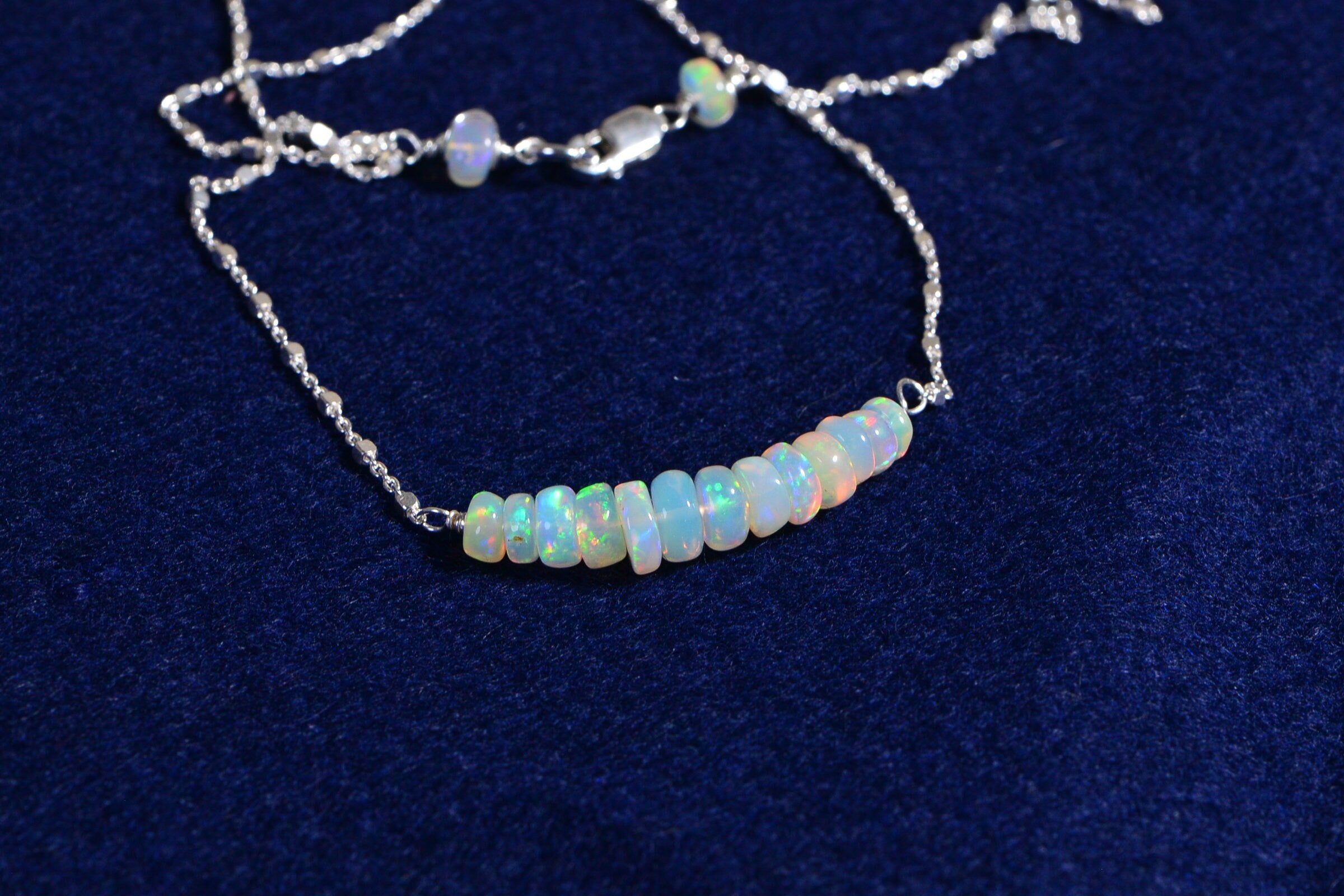 Ethiopian Welo Opal Necklace: Sterling Silver Gemstone Bar Choker