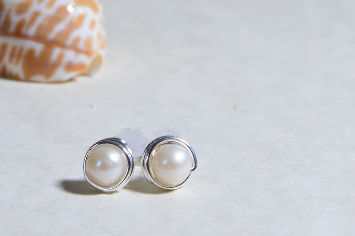 Freshwater Pearl Stud Earrings: Wire Wrapped Sterling Silver Posts